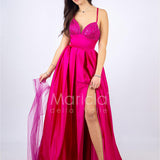 abito lungo corpetto strass RG3805 FUCSIA GIGLI CERIMONIA 