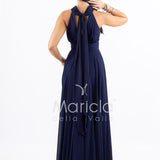 Abito lungo in chiffon con scollo americano FI7518 BLU MARICLA ELEGANCE 