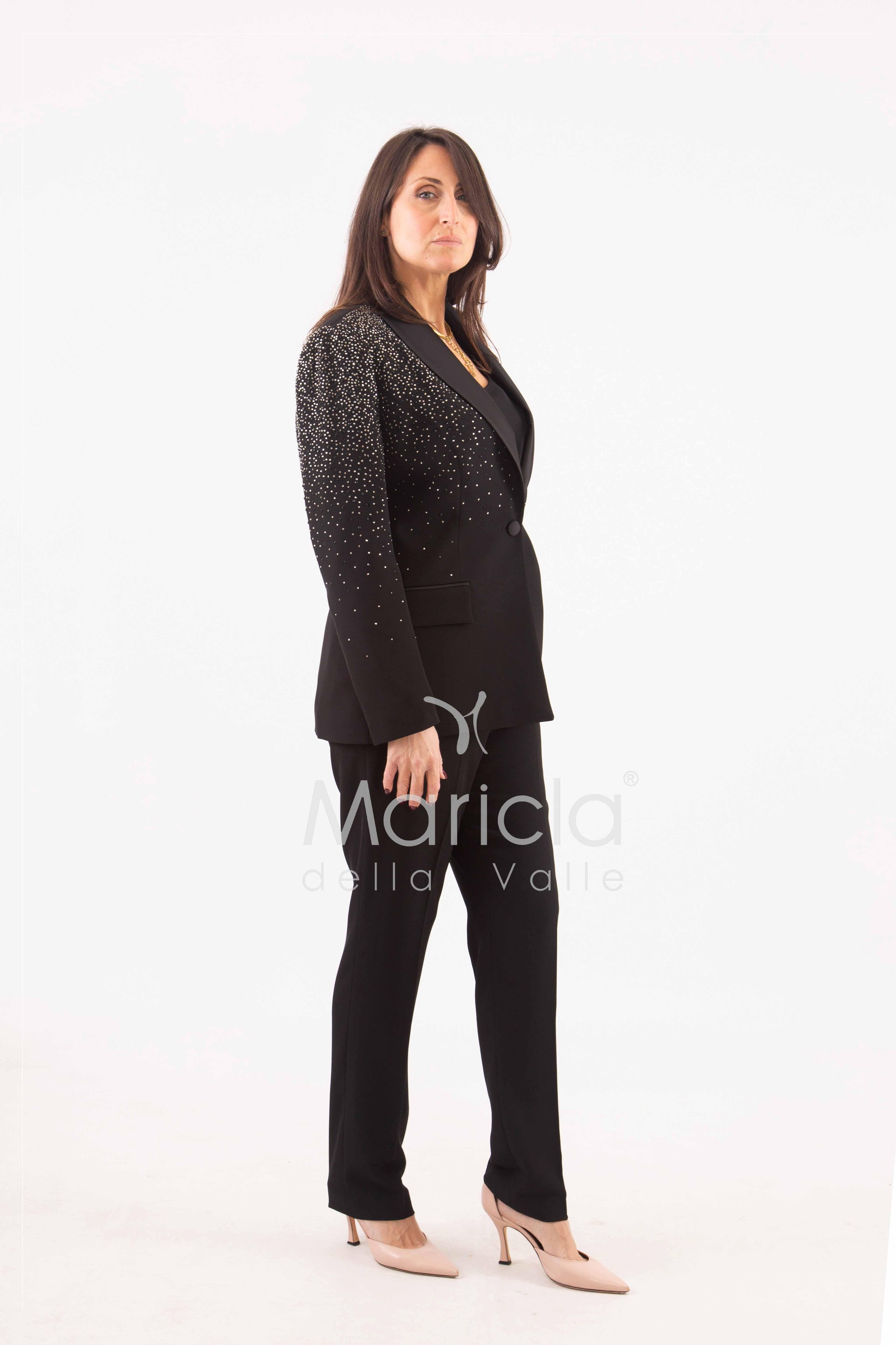 Tailleur con pioggia di strass Completo 3 pezzi SH409 NERO SHARON 