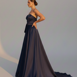 abito lungo con fiocco ANT5092MS BLU ANTILLE ELEGANCE 