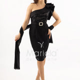 abito midi corpetto strass monospalla SH865AC NERO SHARON 