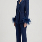 tailleur con cintura e piume EC04610 BLU MARICLA 