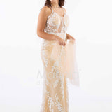 abito lungo intrecciato dietro FI7522 ORO MARICLA ELEGANCE 