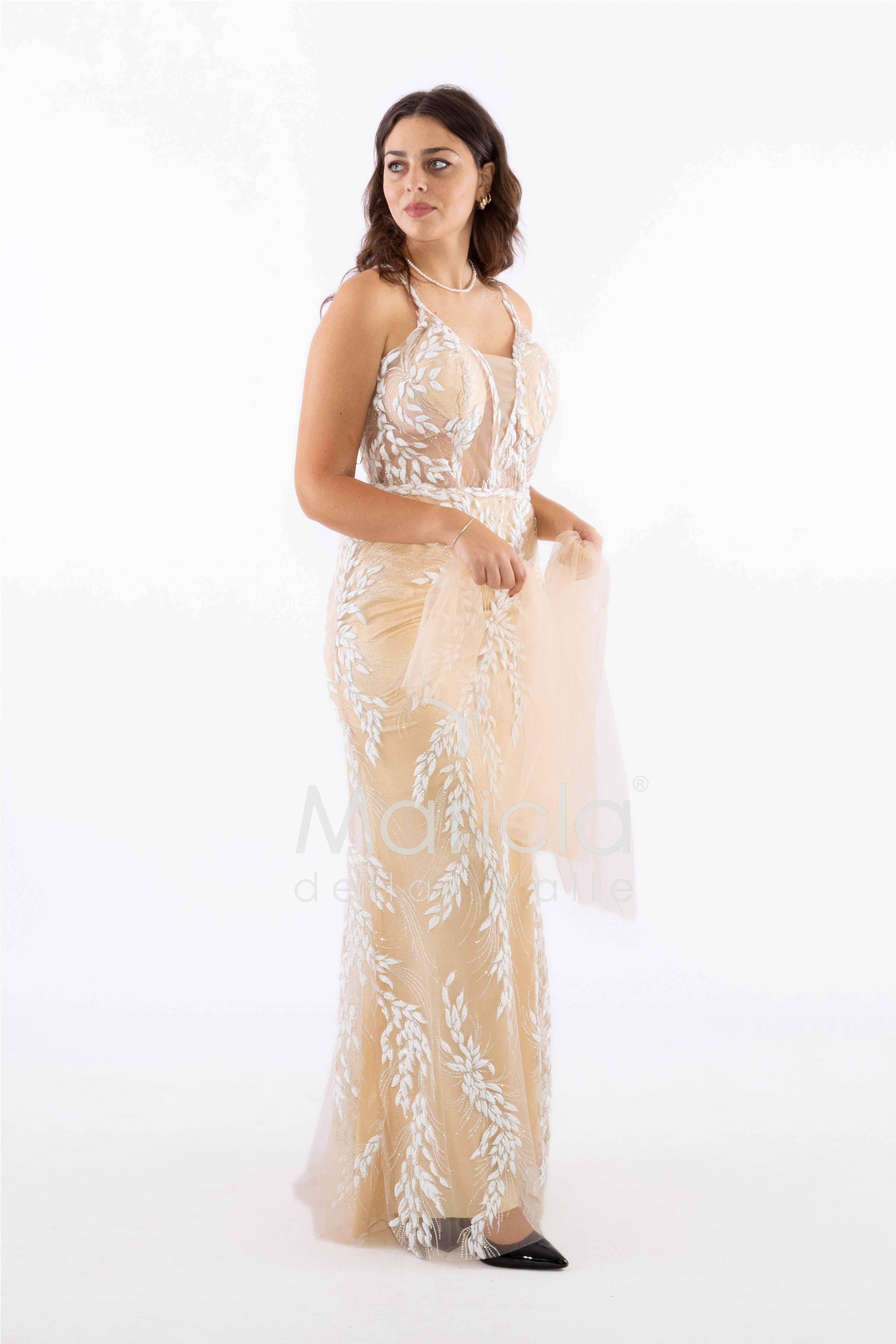 abito lungo intrecciato dietro FI7522 ORO MARICLA ELEGANCE 