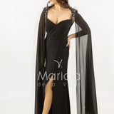 abito lungo scollato con spalline strass SH819AL NERO SHARON 