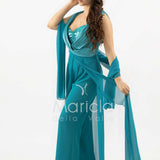 tuta con scollo paiette SH910TU PETROLIO SHARON 