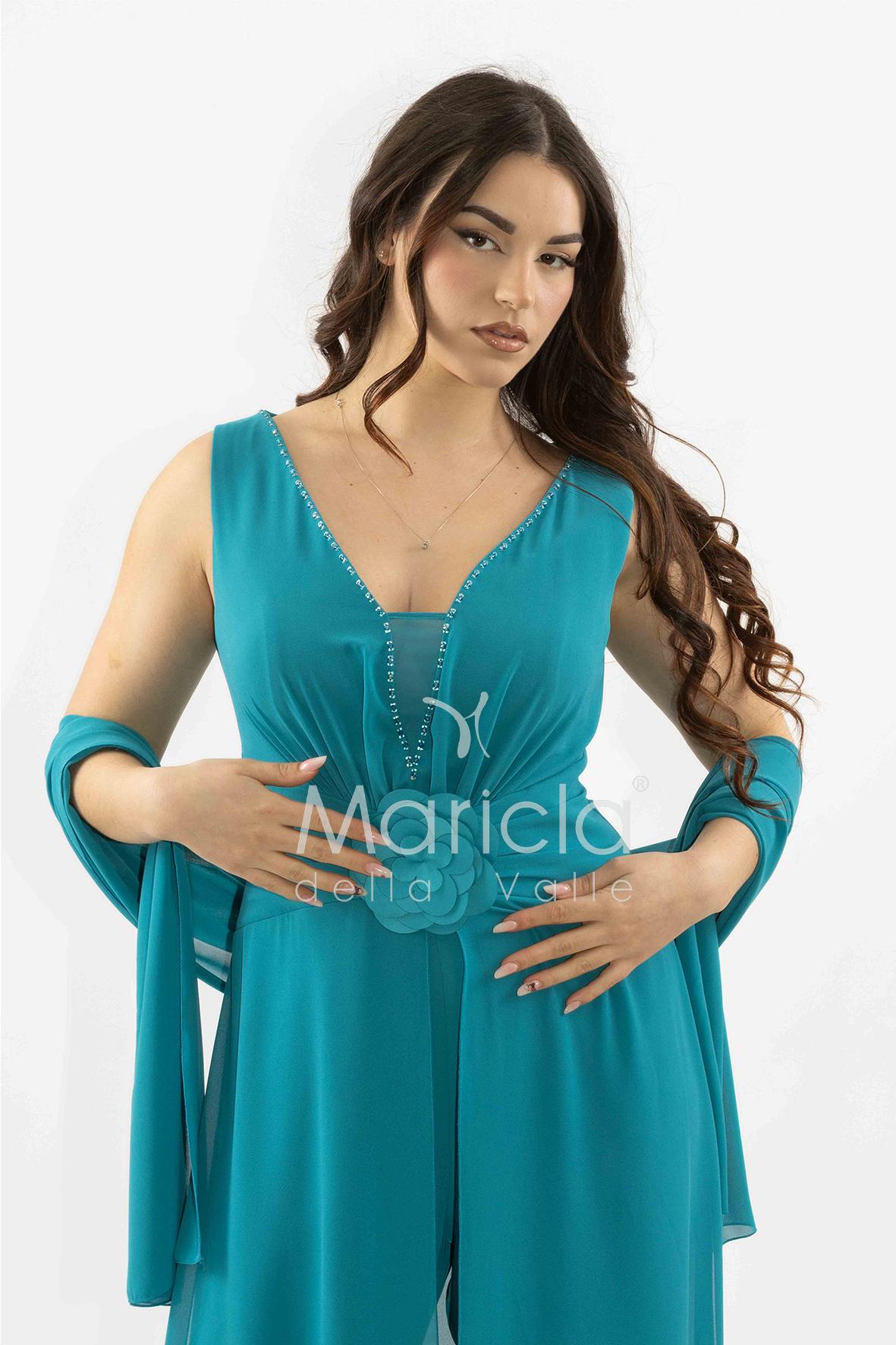tuta con fiore SH901TU PETROLIO SHARON 