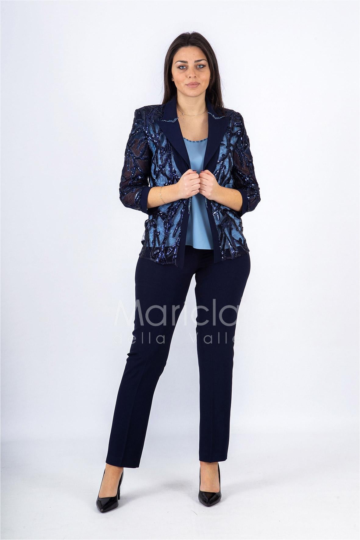 Completo 3 pezzi Ricamato PF414 BLU PAOLA FORTI 
