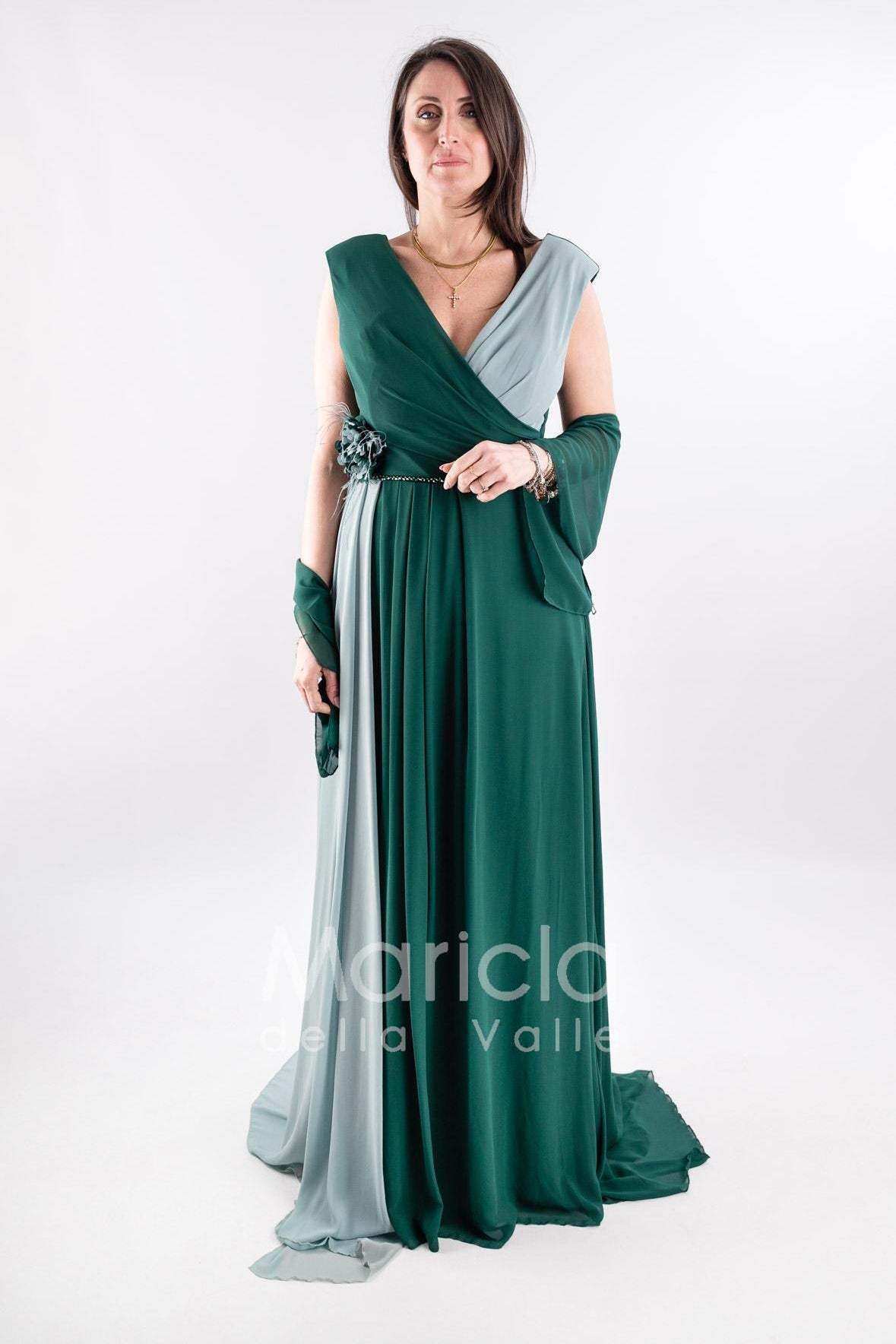 abito bicolore GC3872 VERDE GIGLI CERIMONIA 