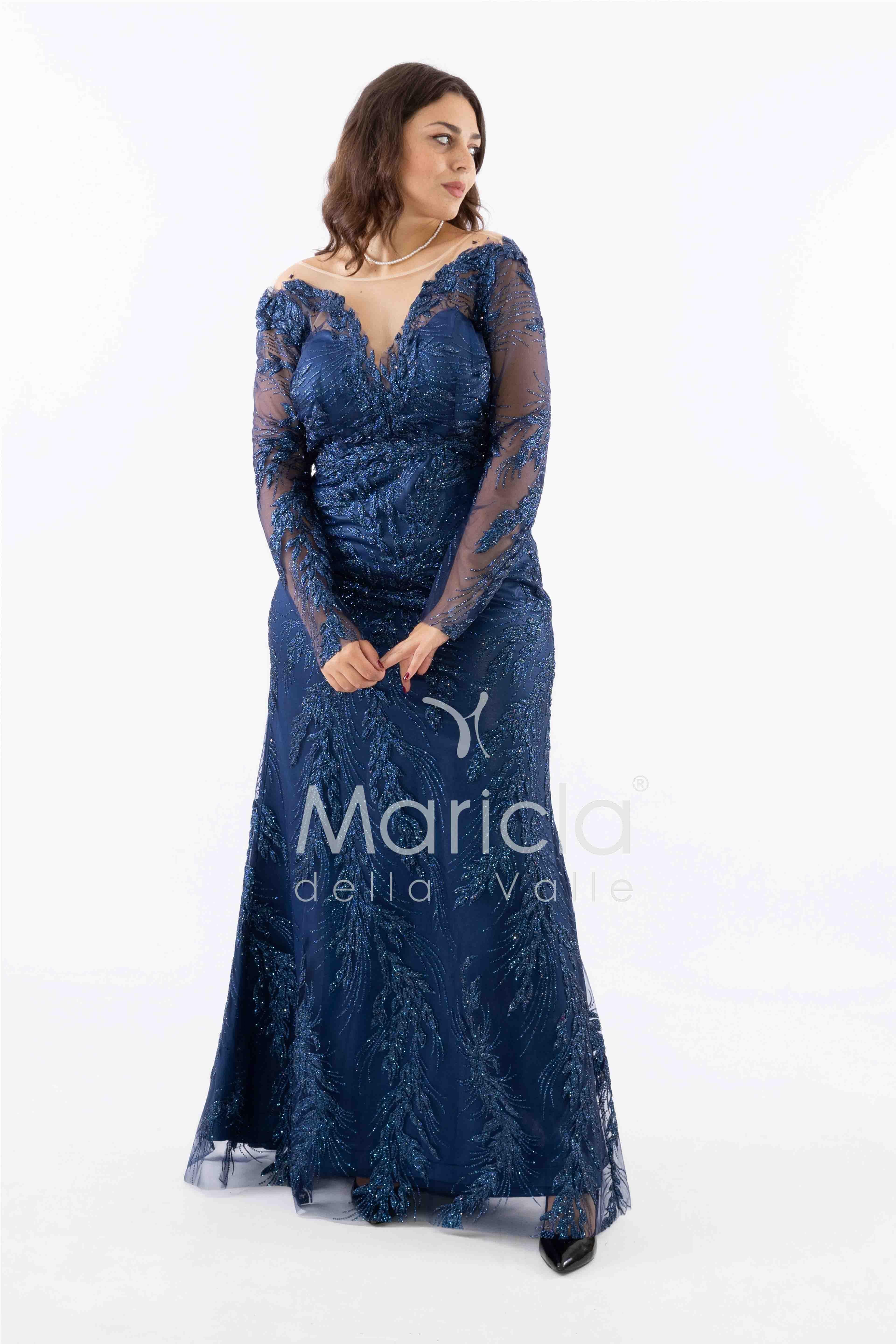 abito manica lunga ricamato FI7485 BLU MARICLA ELEGANCE 