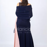 Abito lungo bicolore con strass PF601 BLU PAOLA FORTI 
