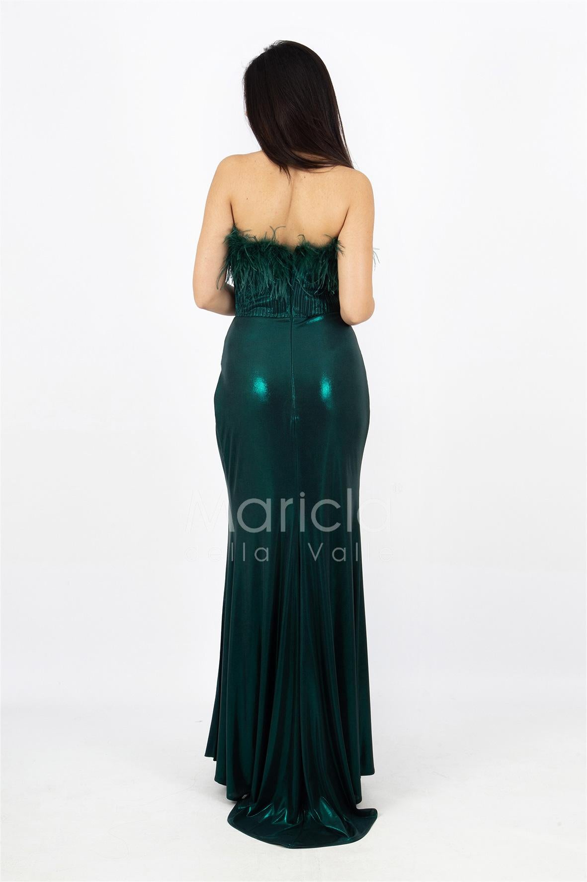 abito con corpetto piume INV2331 VERDE MARICLA ELEGANCE 
