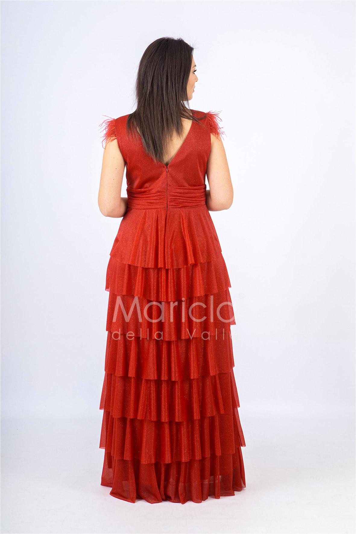abito lungo balze piume JC28831M ROSSO MARICLA ELEGANCE 