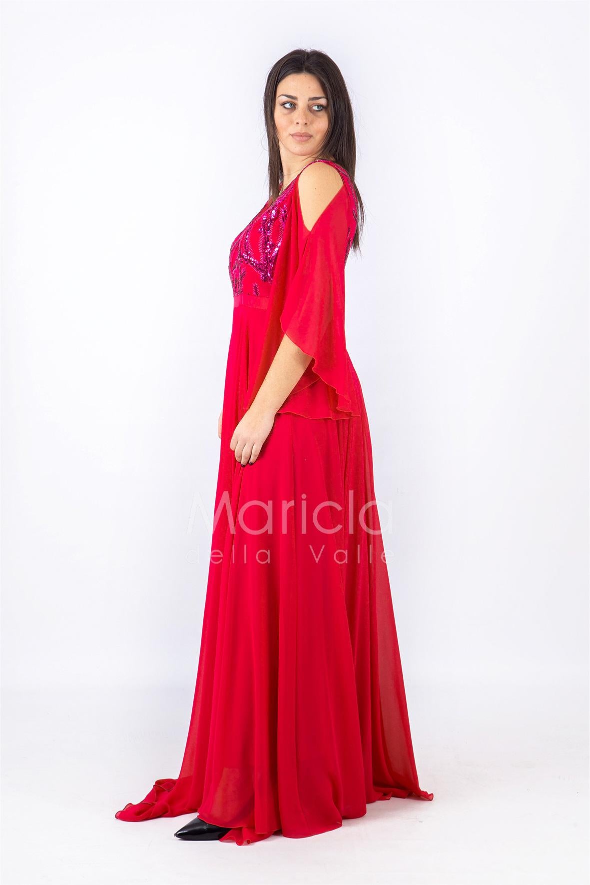 Abito lungo con corpetto ricamato PF619 FUXIA PAOLA FORTI 