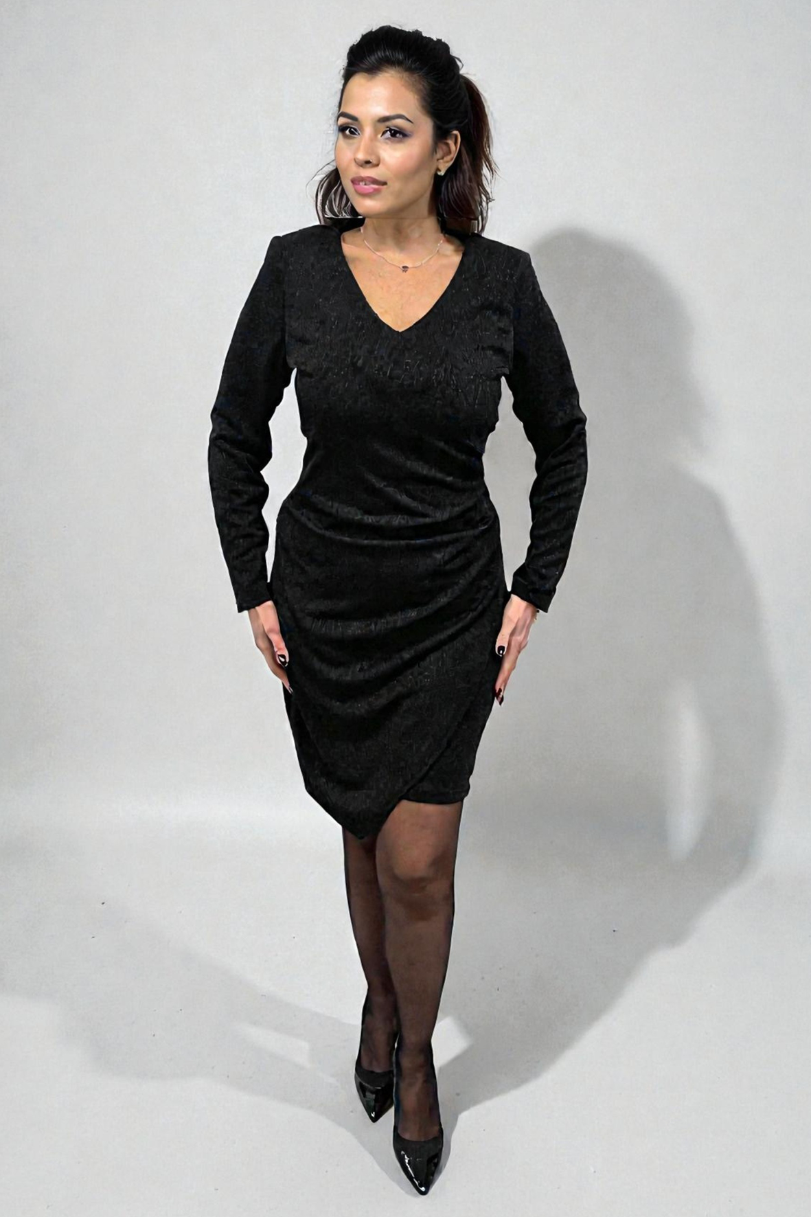 Abito Mini Drappeggiato glitter CS149423 NERO MARICLA 