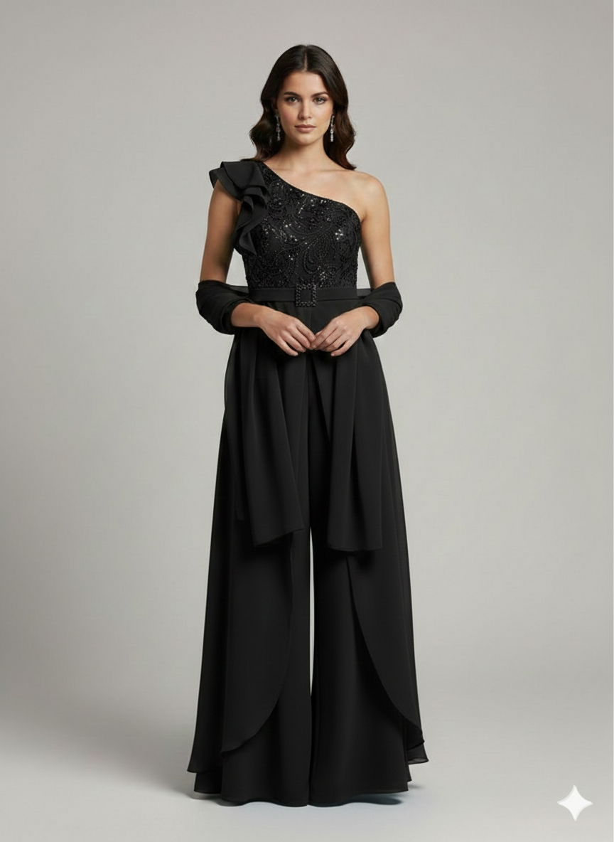 tuta monospalla corpetto strass LH118TU NERO LUDOVICA HASSLER 