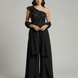 tuta monospalla corpetto strass LH118TU NERO LUDOVICA HASSLER 