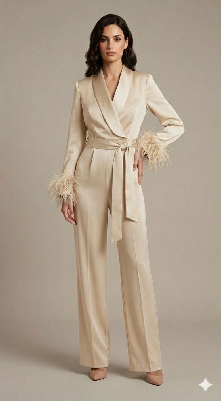 tuta smoking con piume manica AD11033 BURRO MARICLA 