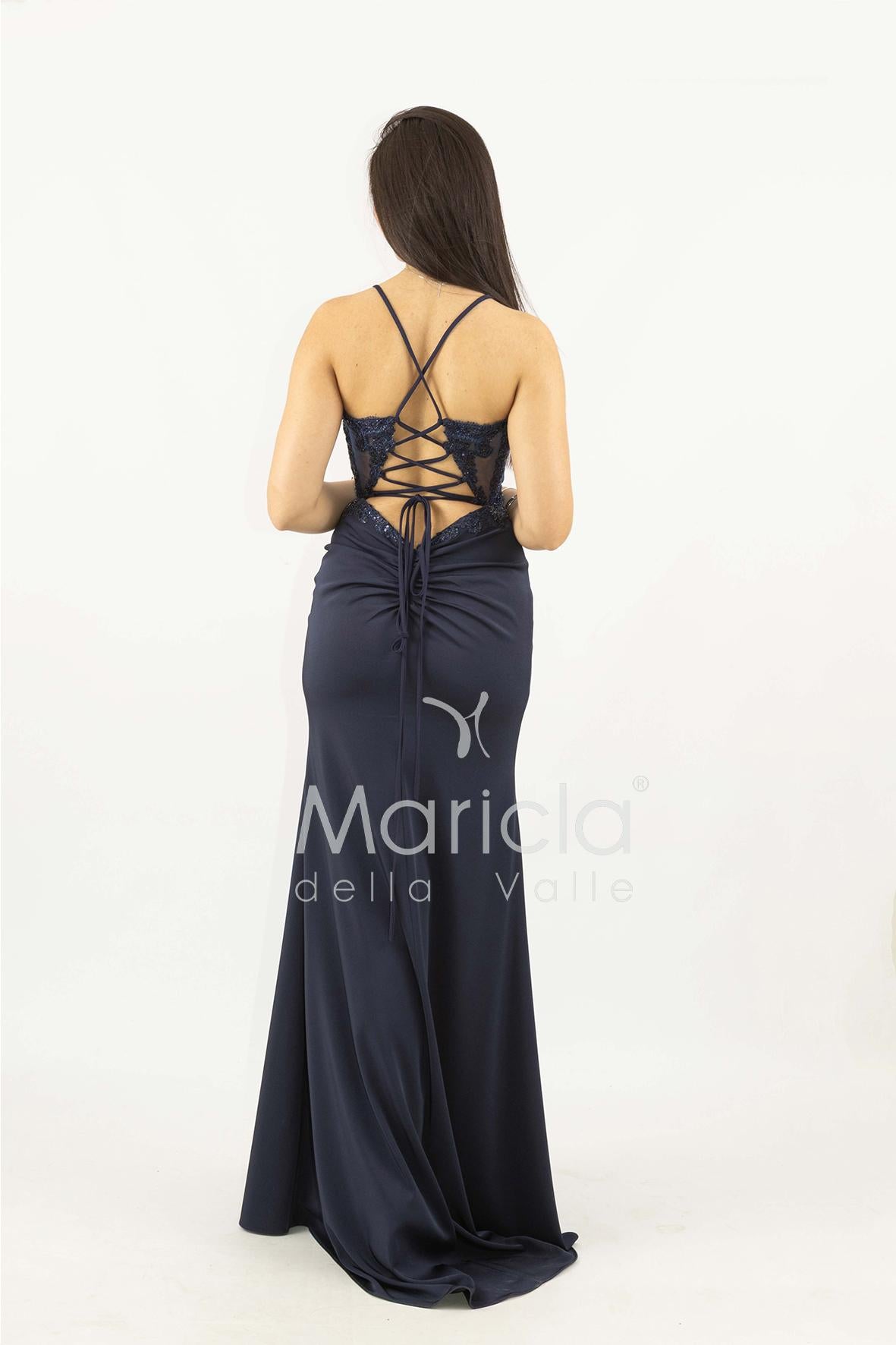 abito lungo corpetto strass e nodo laterale ANT25008XJ BLU ANTILLE ELEGANCE 