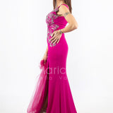 abito lungo con ricamo laterale INV2319 FUCSIA MARICLA ELEGANCE 