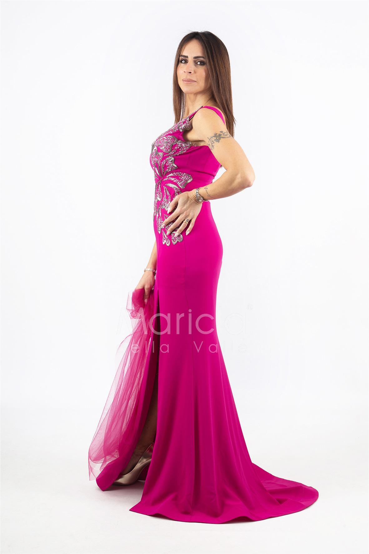 abito lungo con ricamo laterale INV2319 FUCSIA MARICLA ELEGANCE 