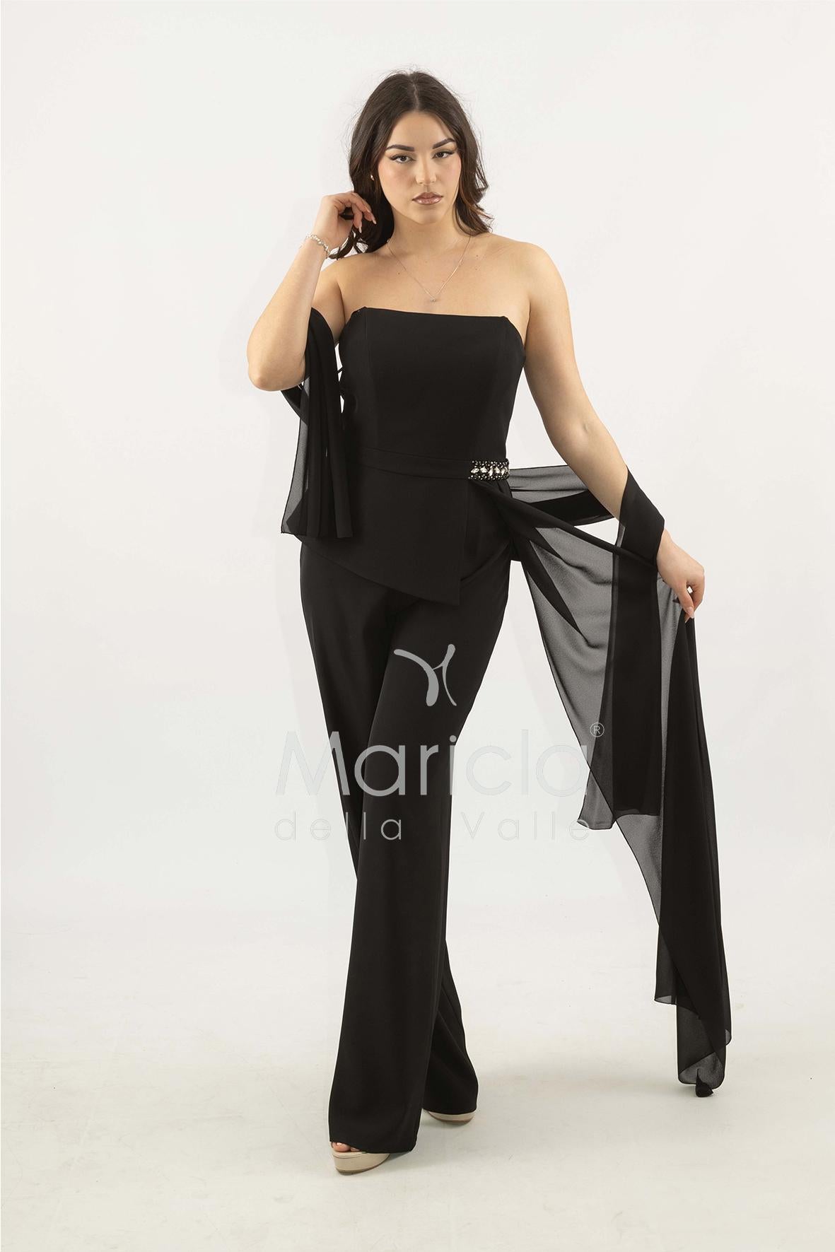 tuta con baschina e dettaglio strass SH906TU NERO SHARON 