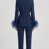 tailleur con cintura e piume EC04610 BLU MARICLA 