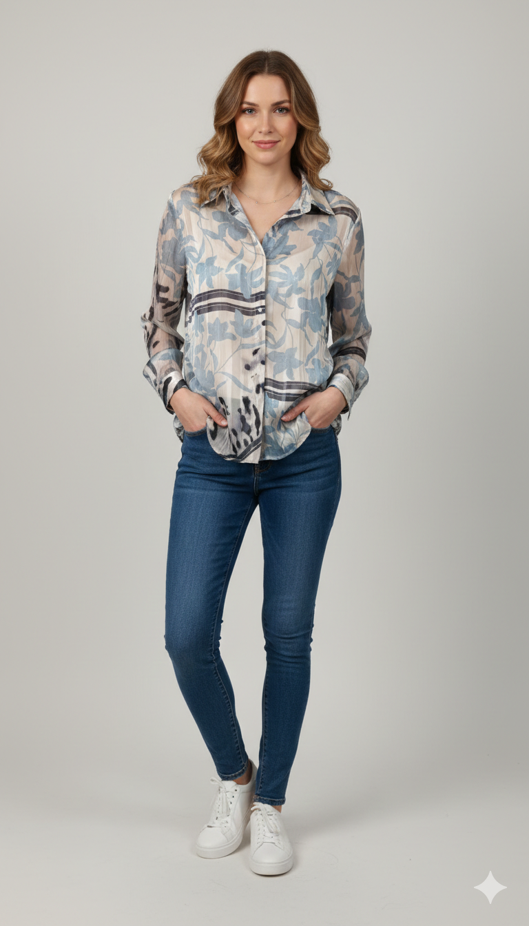 camicia fantasia devorè ROMI2660 CELESTE MARICLA 