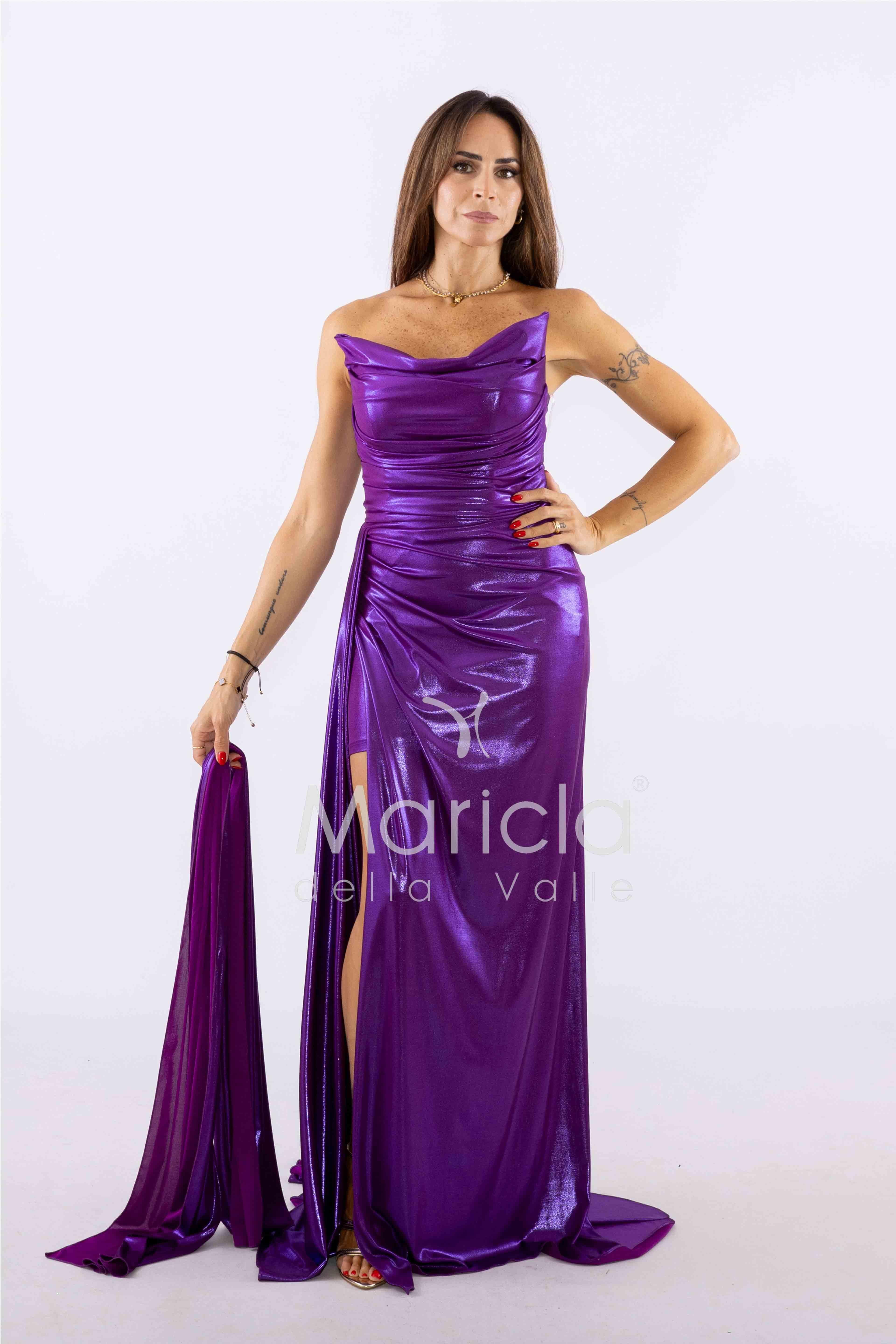 Abito lungo effetto bagnato CAR58380 VIOLA MARICLA ELEGANCE 