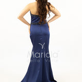 Abito lungo con scollatura in strass JC35249 BLU MARICLA ELEGANCE 