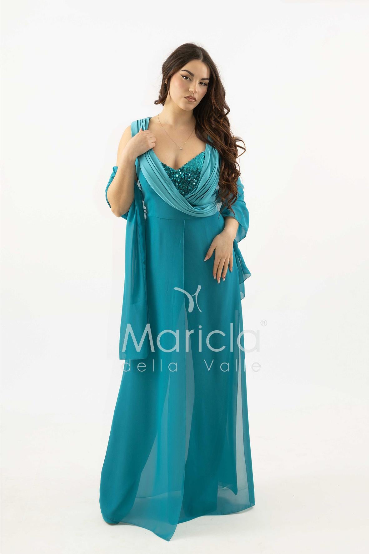 tuta con scollo paiette SH910TU PETROLIO SHARON 