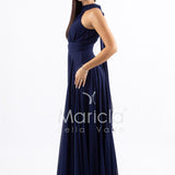 Abito lungo in chiffon con scollo americano FI7518 BLU MARICLA ELEGANCE 