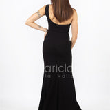 abito lungo con ricamo laterale INV2319 NERO MARICLA ELEGANCE 