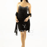 abito midi corpetto strass e rouche SH829AC NERO SHARON 