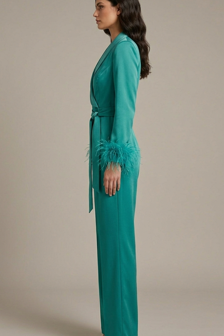 tuta smoking con piume manica AD11033 PETROLIO MARICLA 