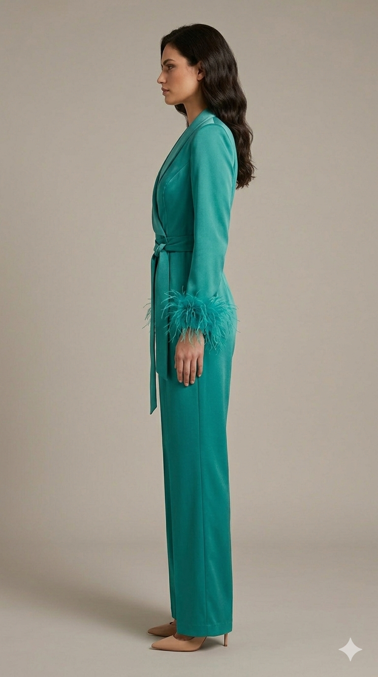 tuta smoking con piume manica AD11033 PETROLIO MARICLA 