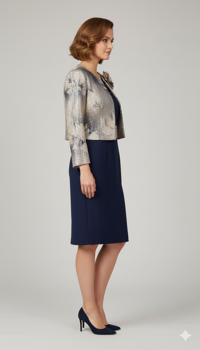 Tubino con giacchino e paillettes LH214AG BLU LUDOVICA HASSLER 