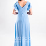 abito lungo chiffon con spilla gioiello JC35164 CELESTE MARICLA ELEGANCE 