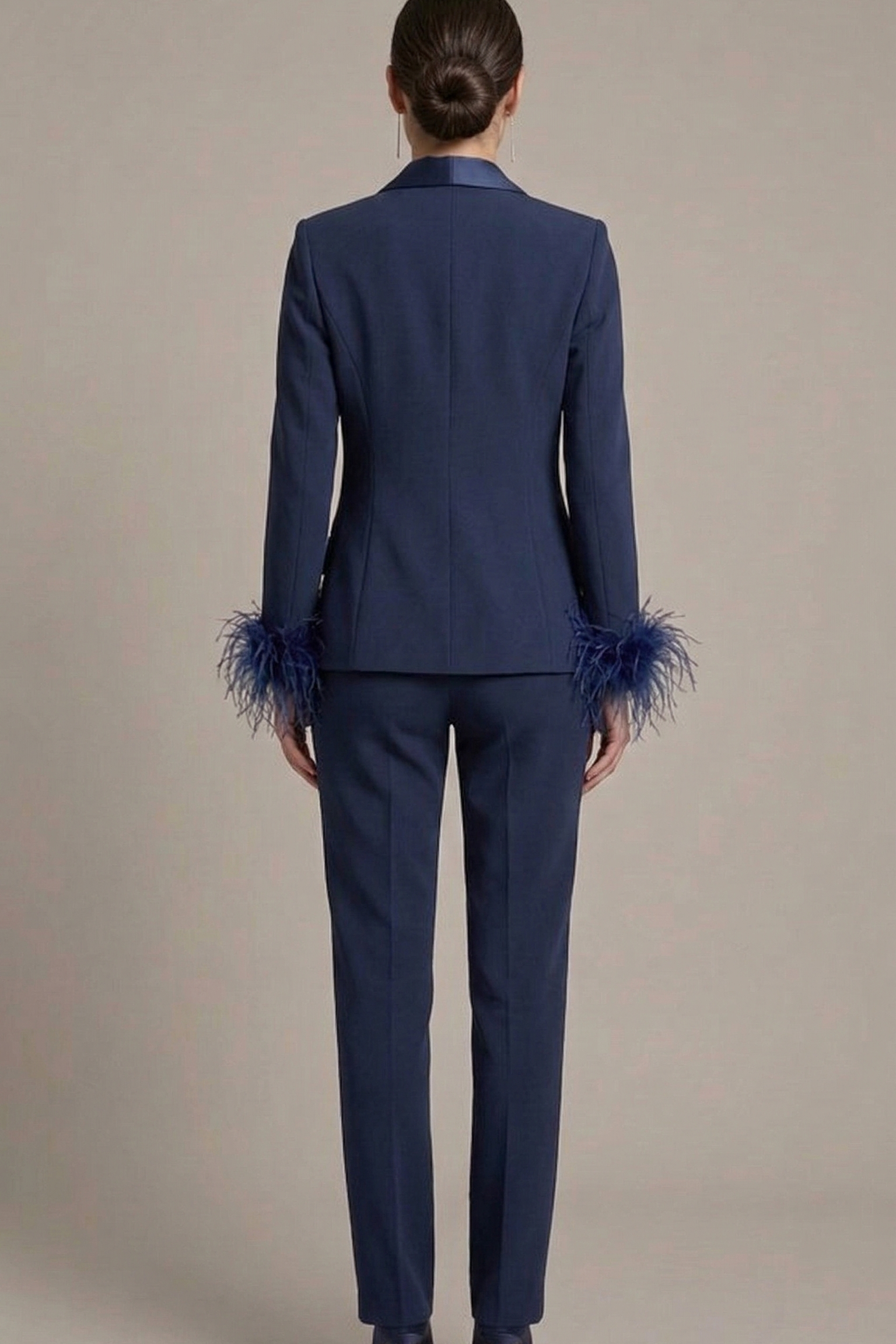 tailleur con collo raso e piume NC1426 BLU MARICLA ELEGANCE 