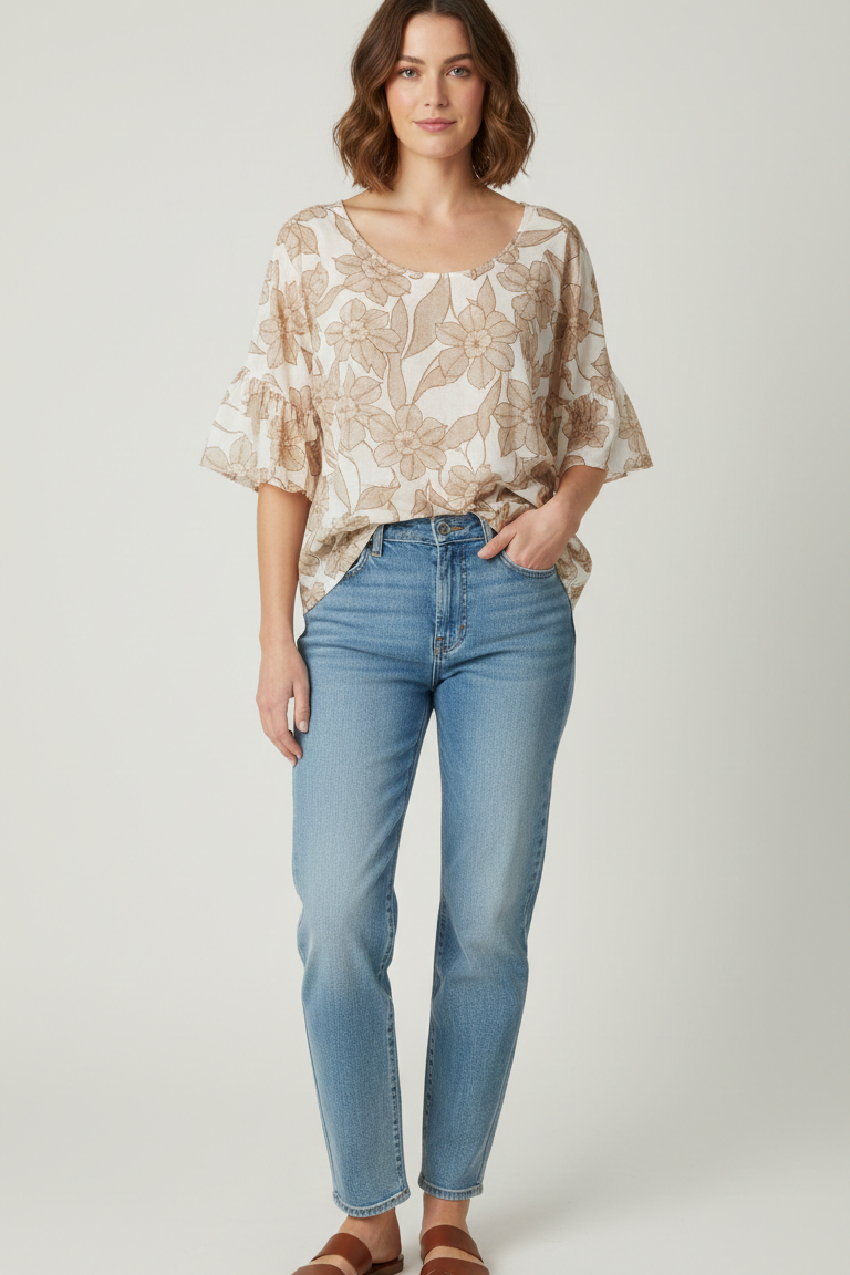 Blusa a Fiori GR1958 SABBIA MARICLA 