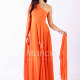 abito lungo fiore chiffon FI7401 ARANCIO MARICLA ELEGANCE 