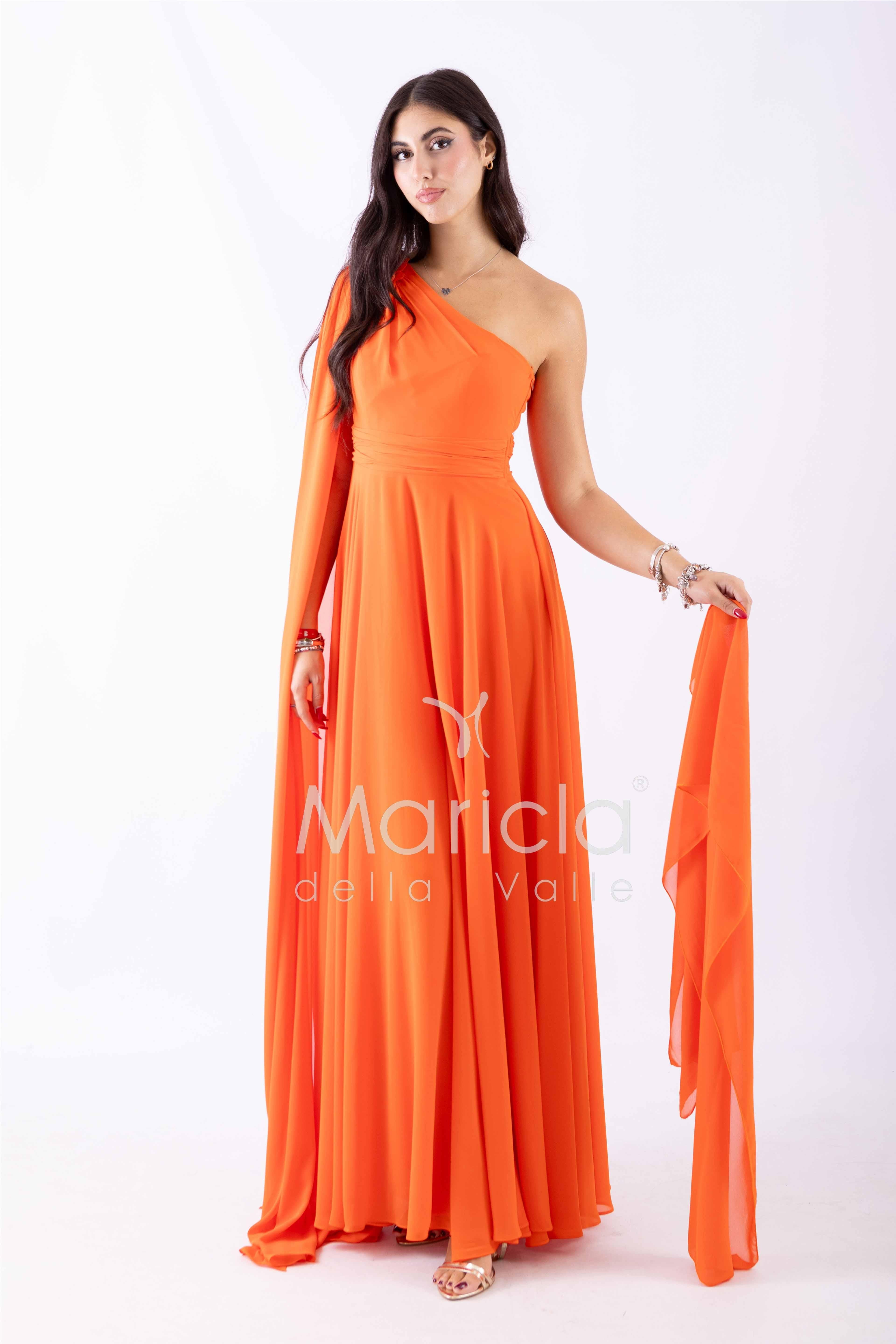 abito lungo fiore chiffon FI7401 ARANCIO MARICLA ELEGANCE 