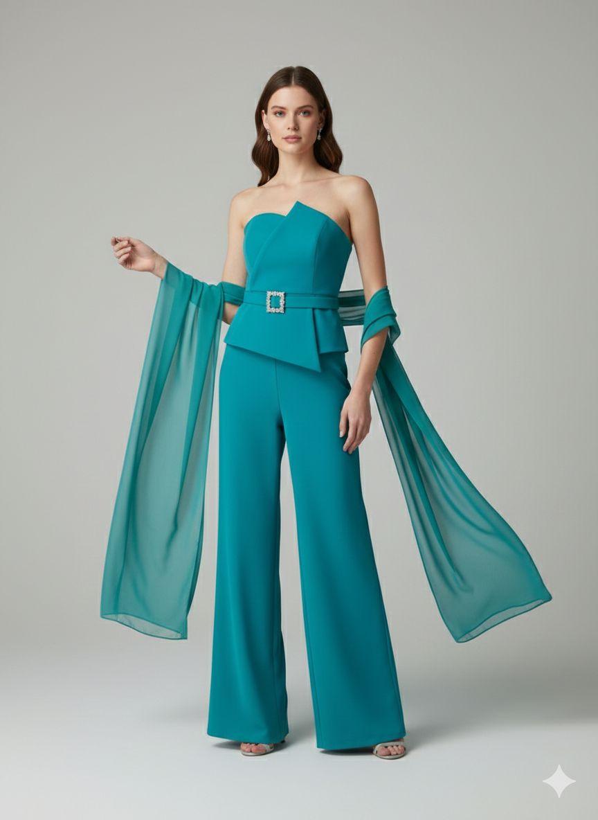 tuta con baschina asimmetrica LH105TU PETROLIO SHARON 