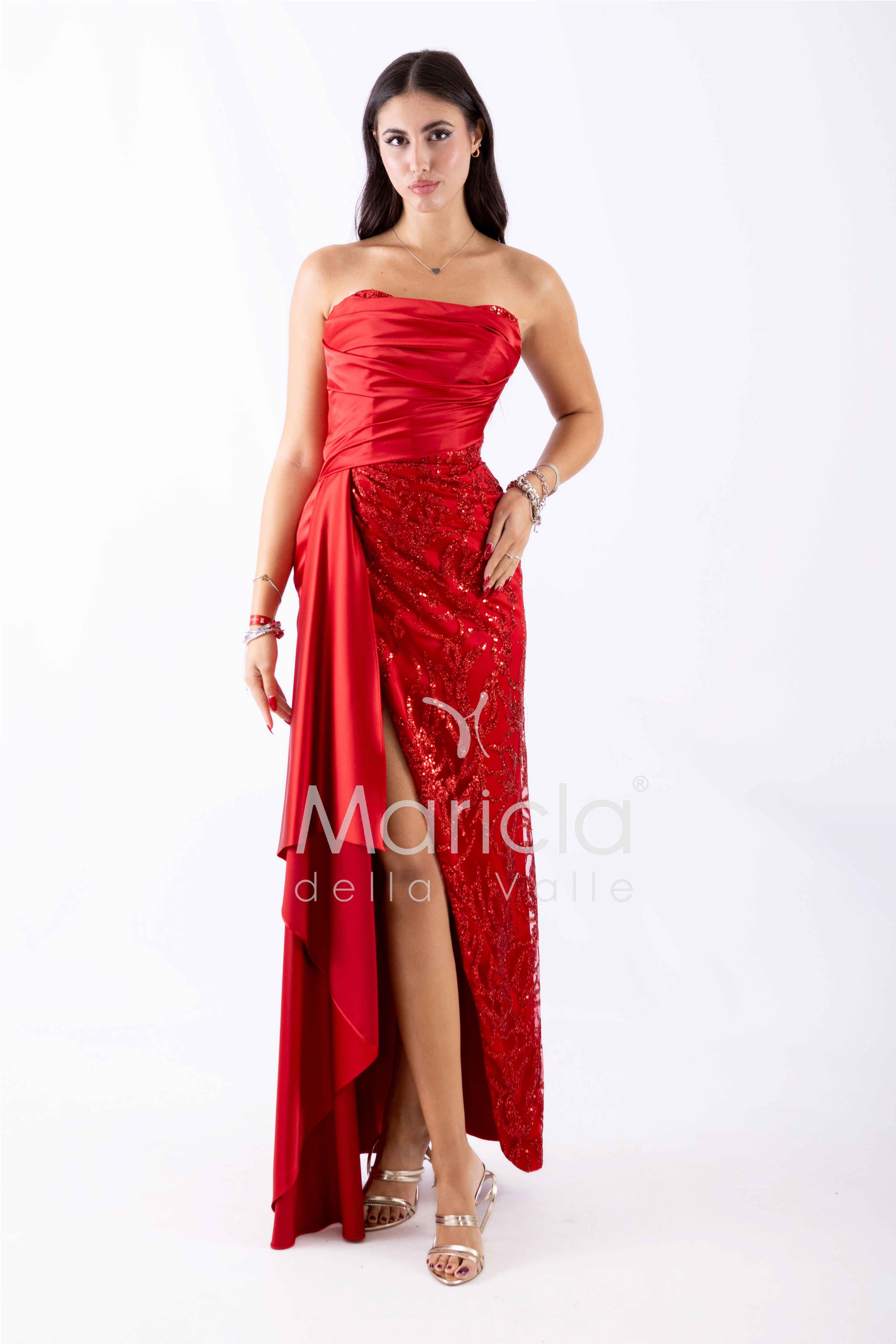 abito lungo paiette cuore HC7459 ROSSO MARICLA ELEGANCE 