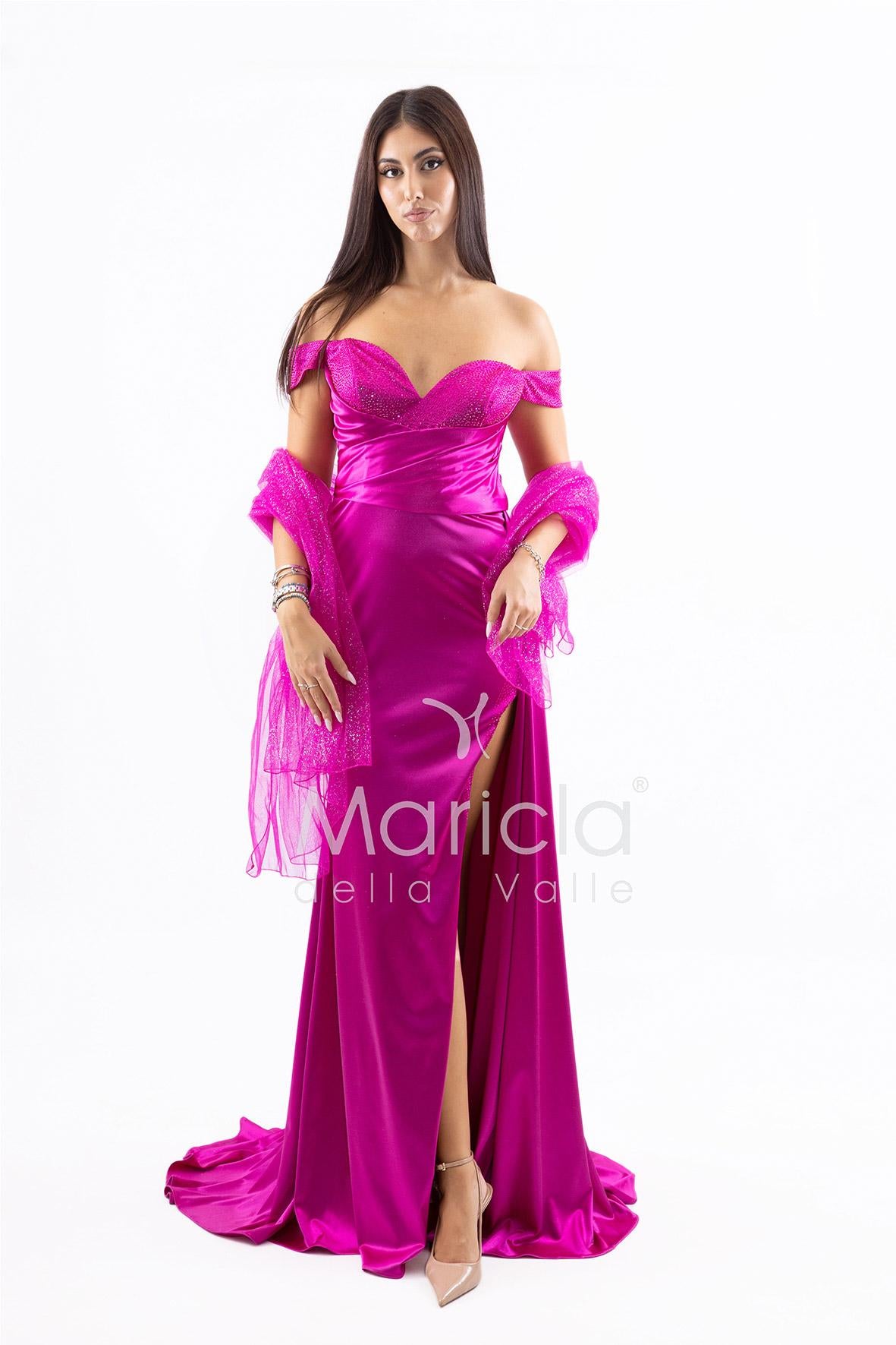 Abito lungo scollo omerale JC35274 FUCSIA MARICLA ELEGANCE 