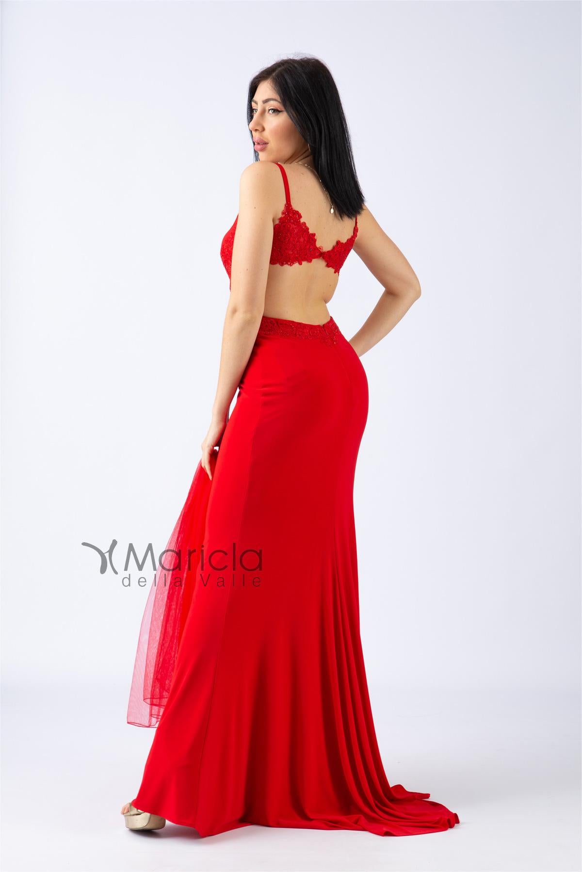 Abito lungo con dettagli in pizzo JC34400 ROSSO MARICLA ELEGANCE 