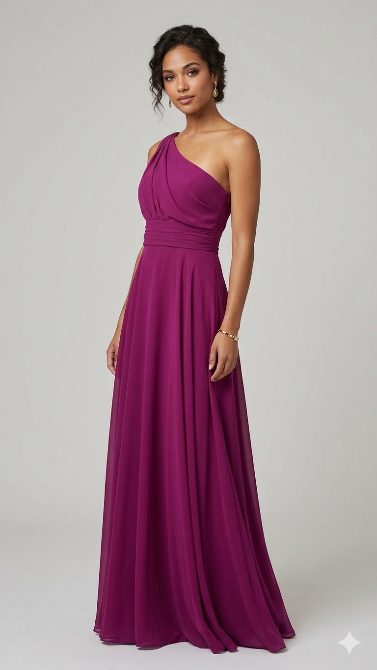 abito monospalla chiffon FI7517 AMARENA MARICLA ELEGANCE 