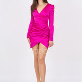 abito midi arricciato manica lunga CAR58163 FUXIA MARICLA ELEGANCE 
