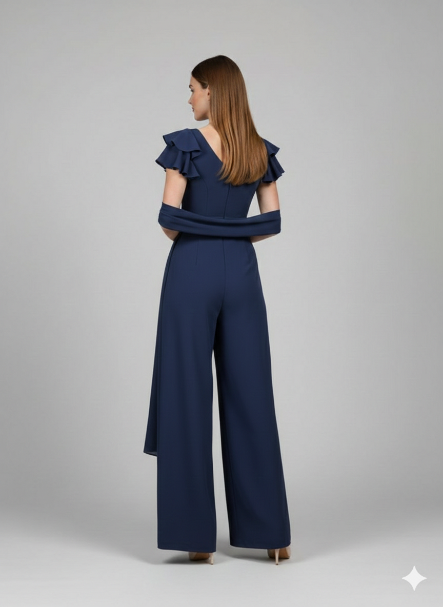 tuta con rouche spalle SH404TU BLU SHARON 