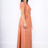 abito con piume incrocio JC34865 CANNELLA MARICLA ELEGANCE 